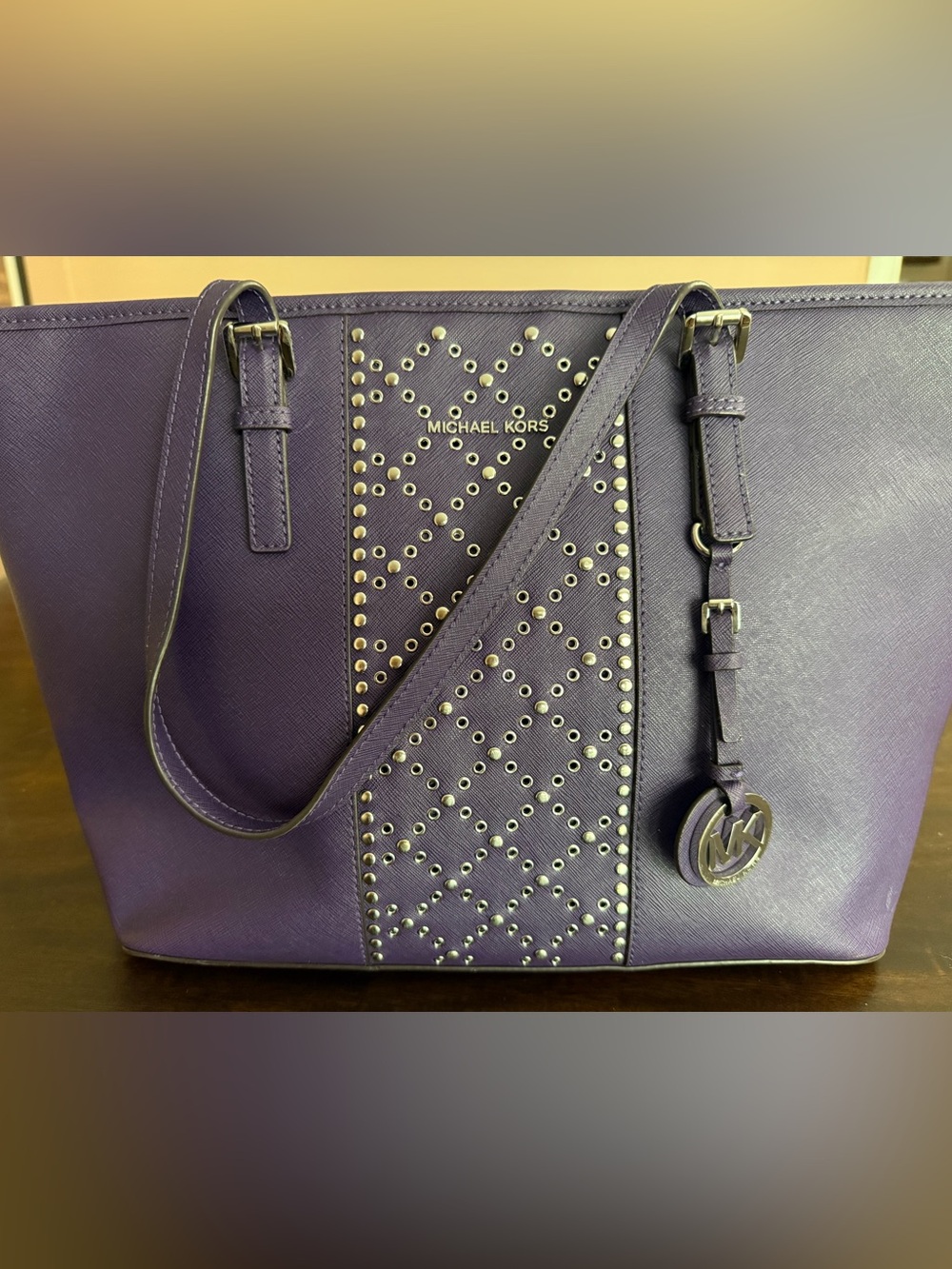 Michael Kors Purple Leather Shoulder Bag with Silver Studs
